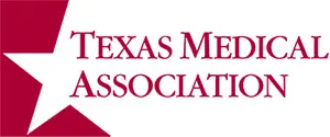 Texas Medical Association logo featuring a large white star on the left and the words Texas Medical Association in bold red text on the right.